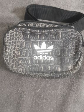 adidas Black Croc-Texture Belt Bag with White Logo
